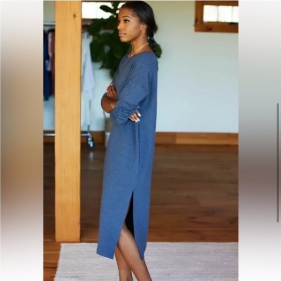 Emerson Fry Longsleeve Midi Knee Length Organic Shirt Dress, Navy Blue, SZ XXS - Picture 5 of 12